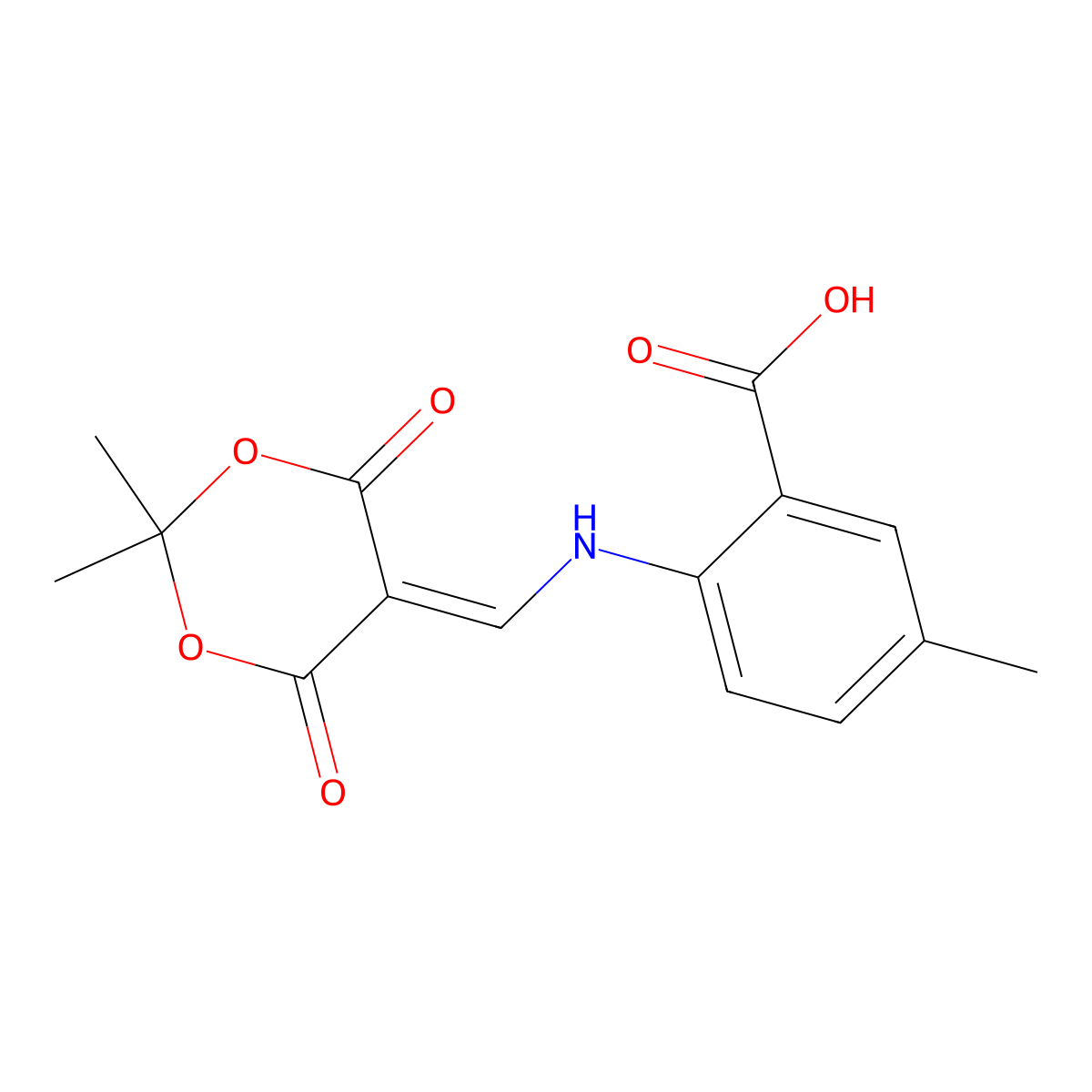 2-{[(2,2-Dimethyl-4,6-dioxo-1,3-dioxan-5-ylidene)methyl]amino}-5-methylbenzoic acid molecular structure, CAS 1023554-70-2