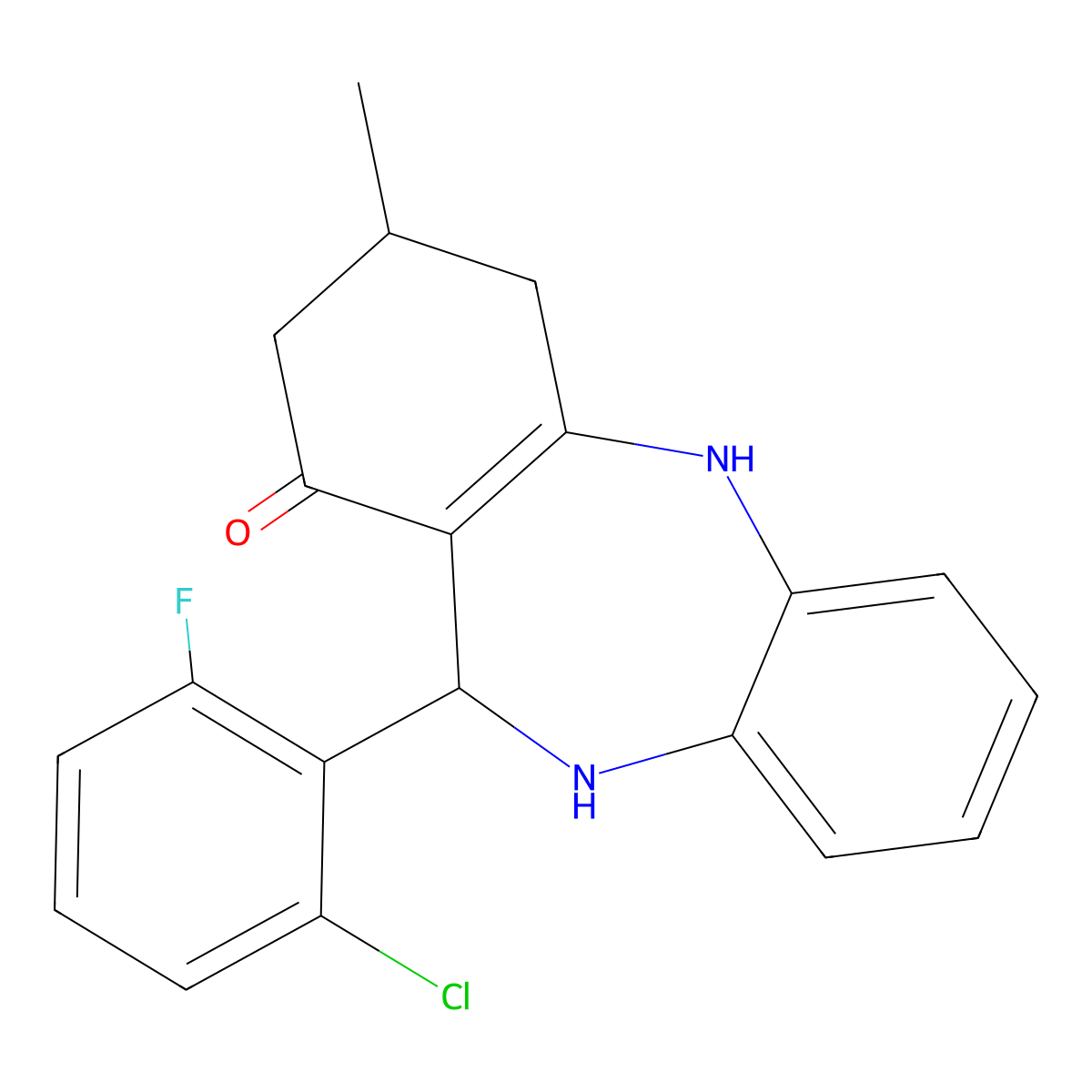 6-(2-Chloro-6-fluorophenyl)-9-methyl-5,6,8,9,10,11-hexahydrobenzo[b][1,4]benzodiazepin-7-one molecular structure, CAS 1023556-70-8