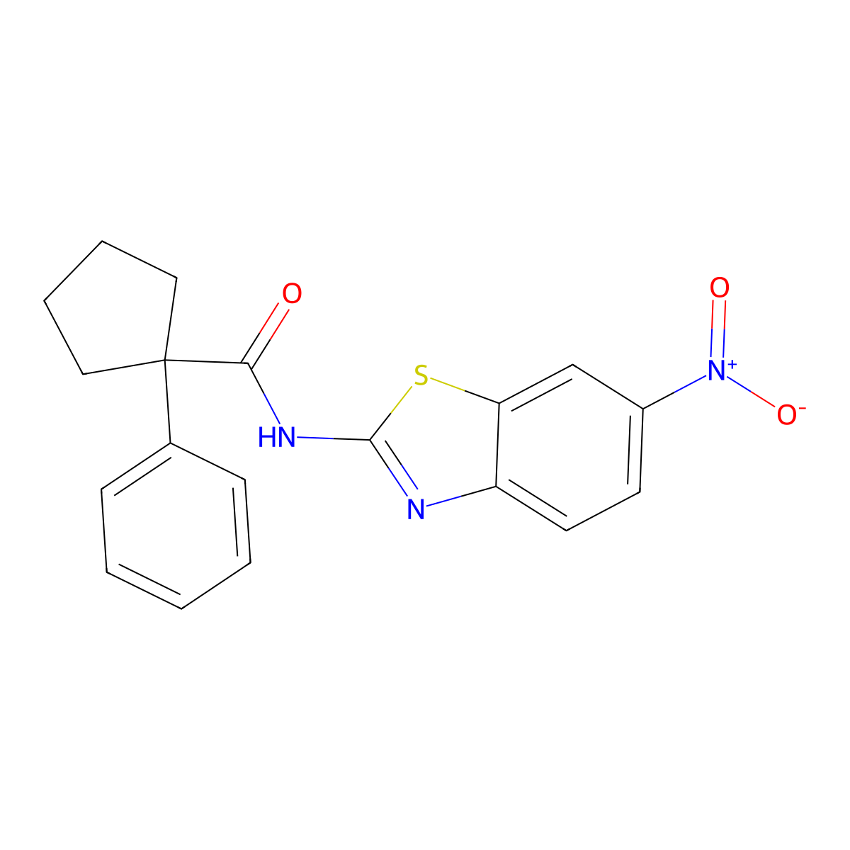 N-(6-nitro-1,3-benzothiazol-2-yl)-1-phenylcyclopentane-1-carboxamide molecular structure, CAS 1023556-73-1