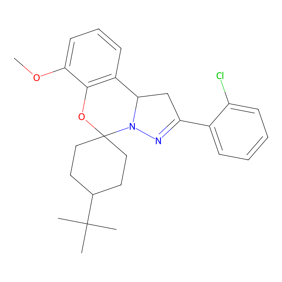 4-Tert-butyl-2'-(2-chlorophenyl)-7'-methoxy-1',10b'-dihydrospiro[cyclohexane-1,5'-pyrazolo[1,5-c][1,3]benzoxazine] molecular structure, CAS 1023558-76-0