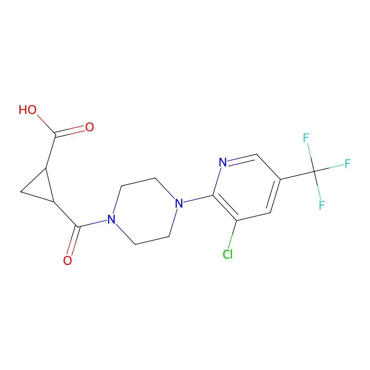 2-{4-[3-Chloro-5-(trifluoromethyl)pyridin-2-yl]piperazine-1-carbonyl}cyclopropane-1-carboxylic acid molecular structure, CAS 1023559-02-5