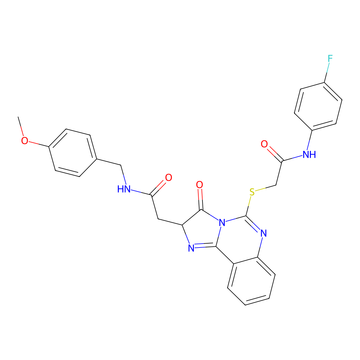 2-[5-[2-(4-fluoroanilino)-2-oxoethyl]sulfanyl-3-oxo-2H-imidazo[1,2-c]quinazolin-2-yl]-N-[(4-methoxyphenyl)methyl]acetamide molecular structure, CAS 1023560-82-8