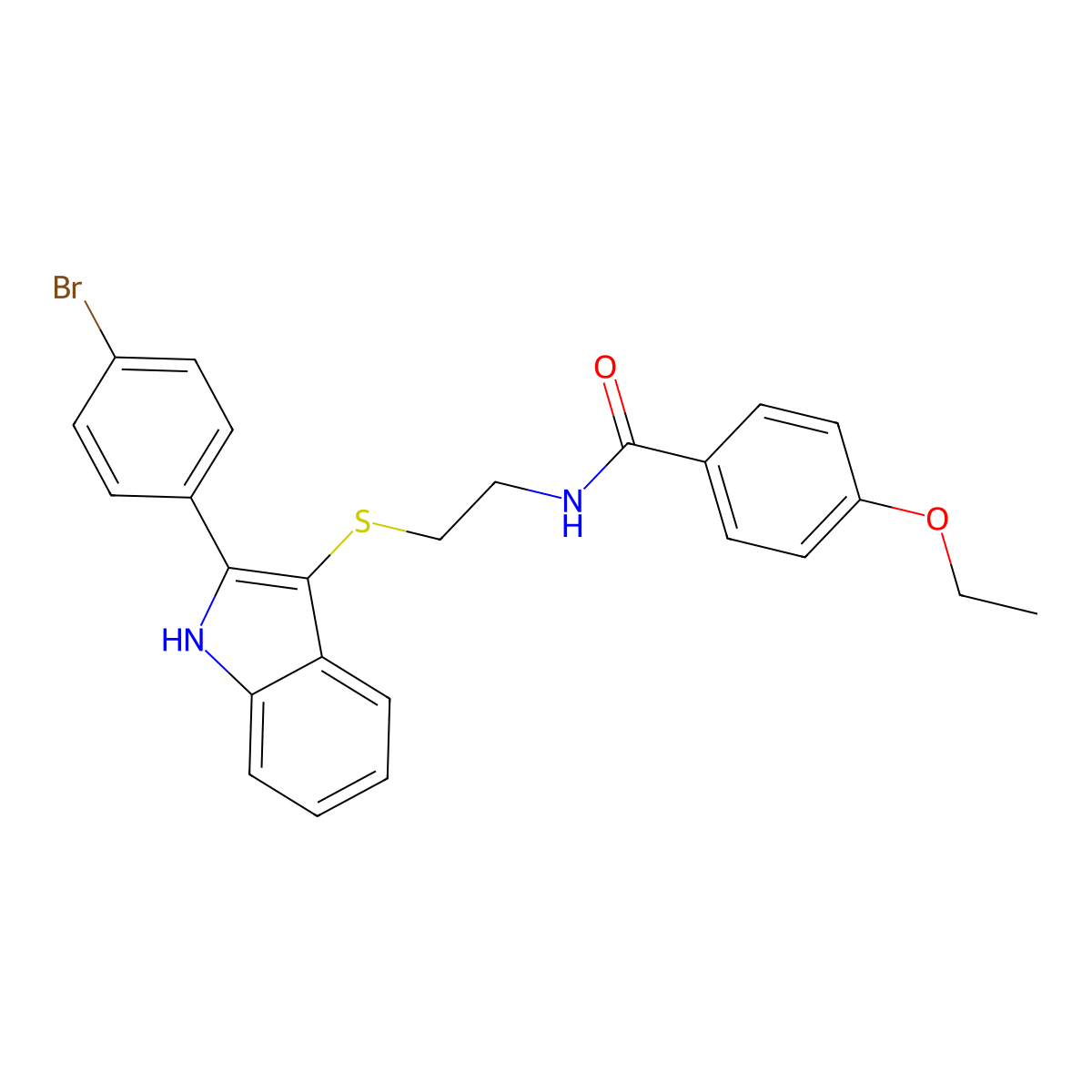 N-(2-((2-(4-bromophenyl)-1H-indol-3-yl)thio)ethyl)-4-ethoxybenzamide molecular structure, CAS 1023572-97-5
