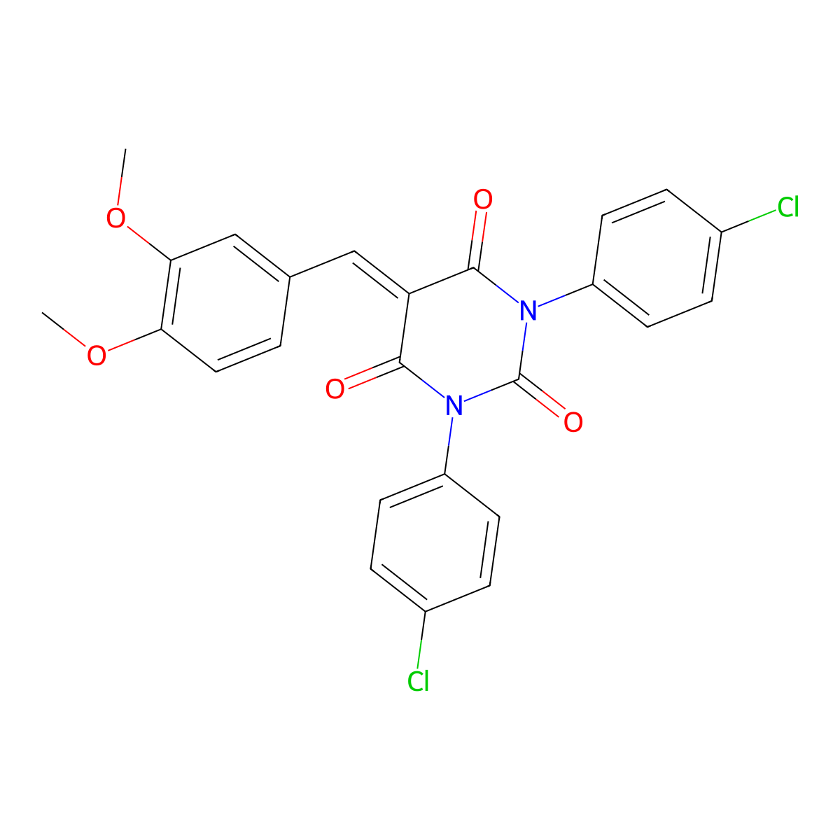 1,3-Bis(4-chlorophenyl)-5-[(3,4-dimethoxyphenyl)methylidene]-1,3-diazinane-2,4,6-trione molecular structure, CAS 1023576-76-2