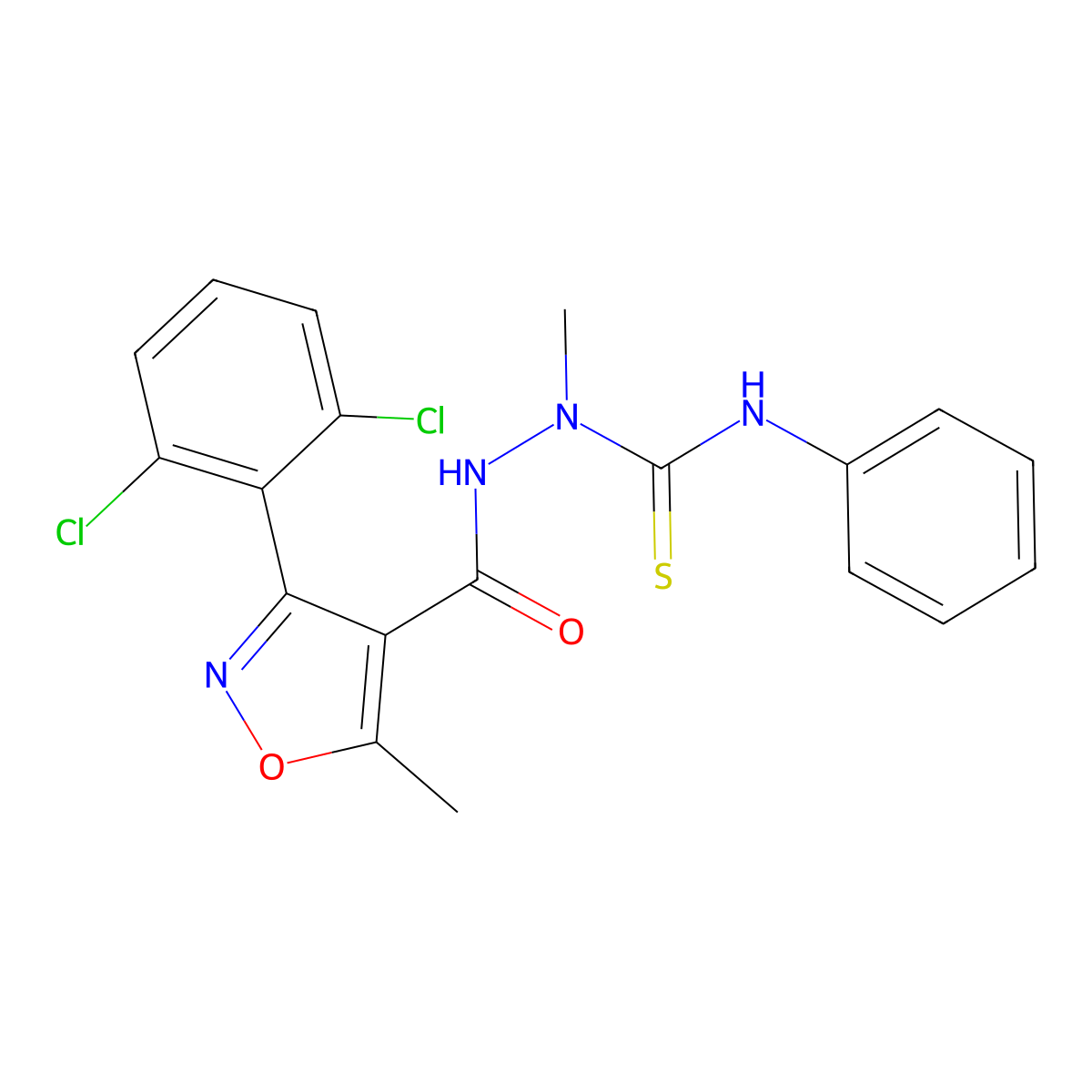 1-[[3-(2,6-Dichlorophenyl)-5-methyl-1,2-oxazole-4-carbonyl]amino]-1-methyl-3-phenylthiourea molecular structure, CAS 1023578-37-1