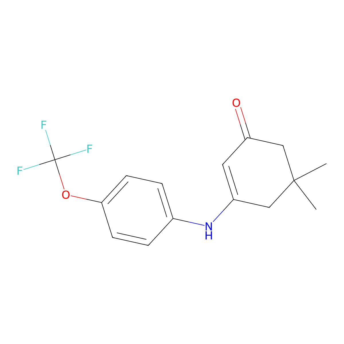 5,5-Dimethyl-3-((4-(trifluoromethoxy)phenyl)amino)cyclohex-2-EN-1-one molecular structure, CAS 1023590-22-8