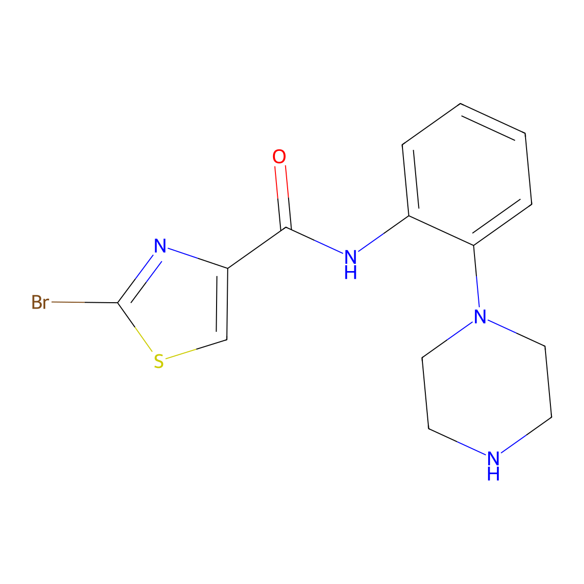 2-bromo-N-[2-(piperazin-1-yl)phenyl]-1,3-thiazole-4-carboxamide molecular structure, CAS 1023591-44-7