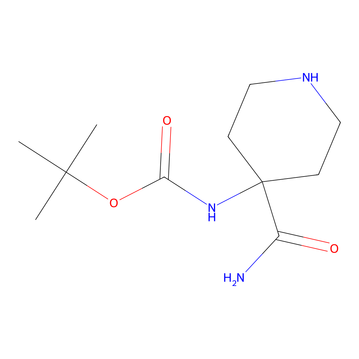 tert-butyl N-(4-carbamoylpiperidin-4-yl)carbamate molecular structure, CAS 1023595-07-4