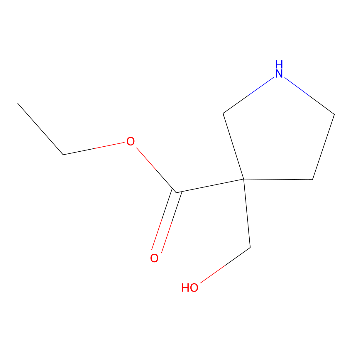 Ethyl 3-(hydroxymethyl)pyrrolidine-3-carboxylate molecular structure, CAS 1023595-16-5