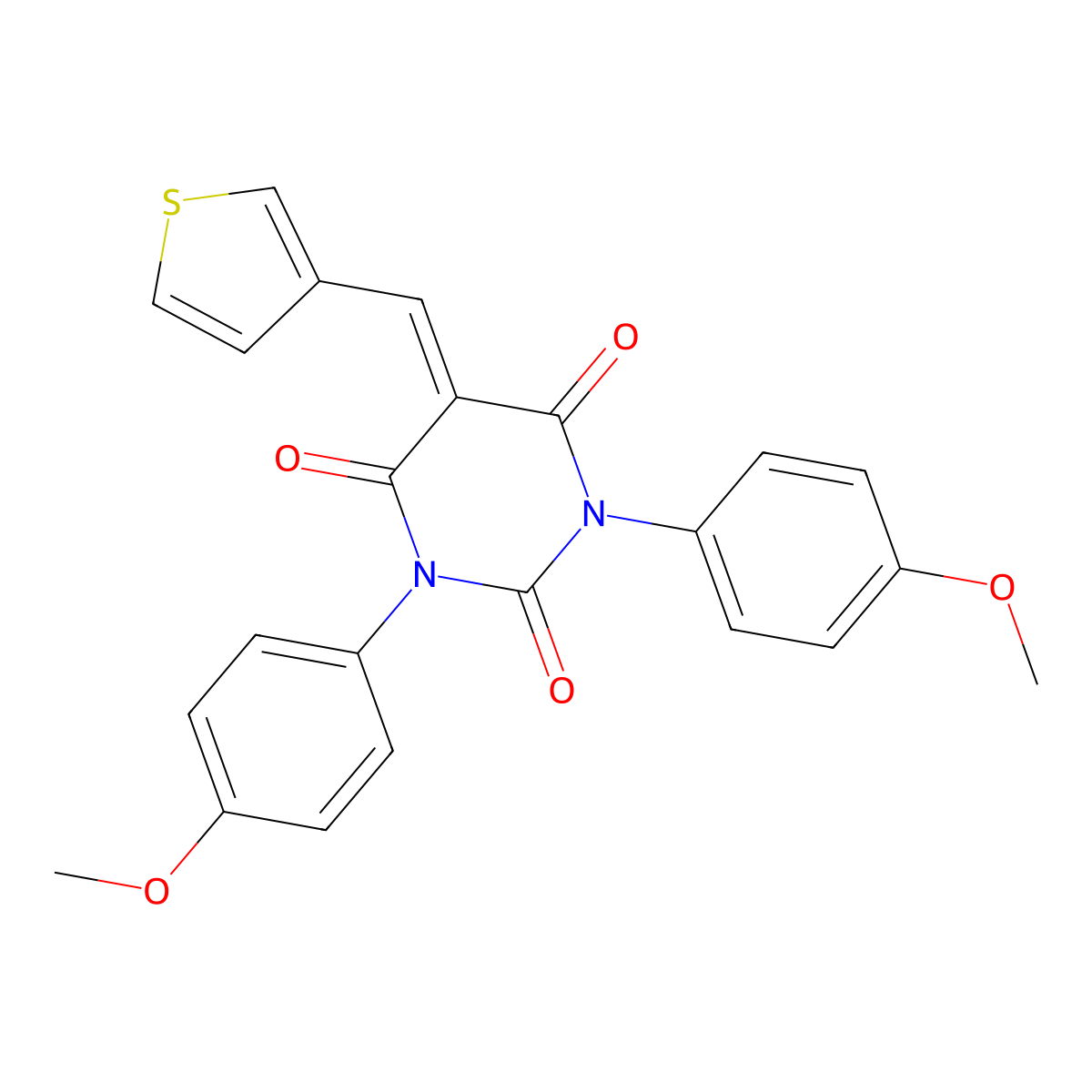 1,3-Bis(4-methoxyphenyl)-5-(thiophen-3-ylmethylidene)-1,3-diazinane-2,4,6-trione molecular structure, CAS 1023798-46-0