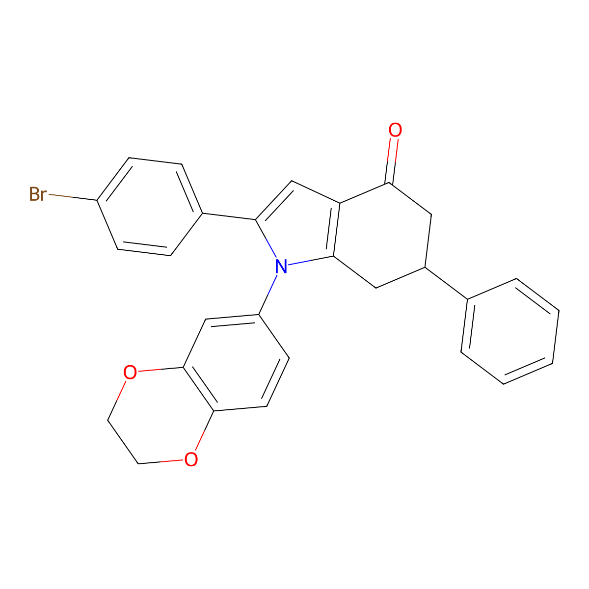 2-(4-bromophenyl)-1-(2,3-dihydro-1,4-benzodioxin-6-yl)-6-phenyl-6,7-dihydro-5H-indol-4-one molecular structure, CAS 1023798-69-7