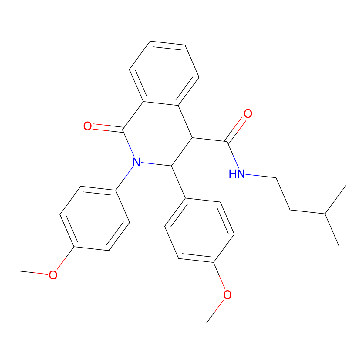 2,3-bis(4-methoxyphenyl)-N-(3-methylbutyl)-1-oxo-3,4-dihydroisoquinoline-4-carboxamide molecular structure, CAS 1023805-53-9