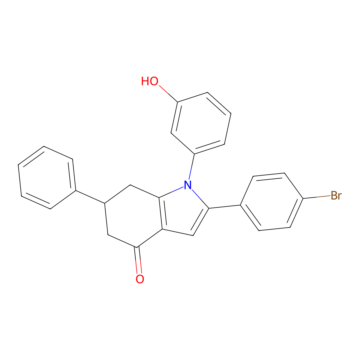 2-(4-bromophenyl)-1-(3-hydroxyphenyl)-6-phenyl-6,7-dihydro-5H-indol-4-one molecular structure, CAS 1023806-94-1