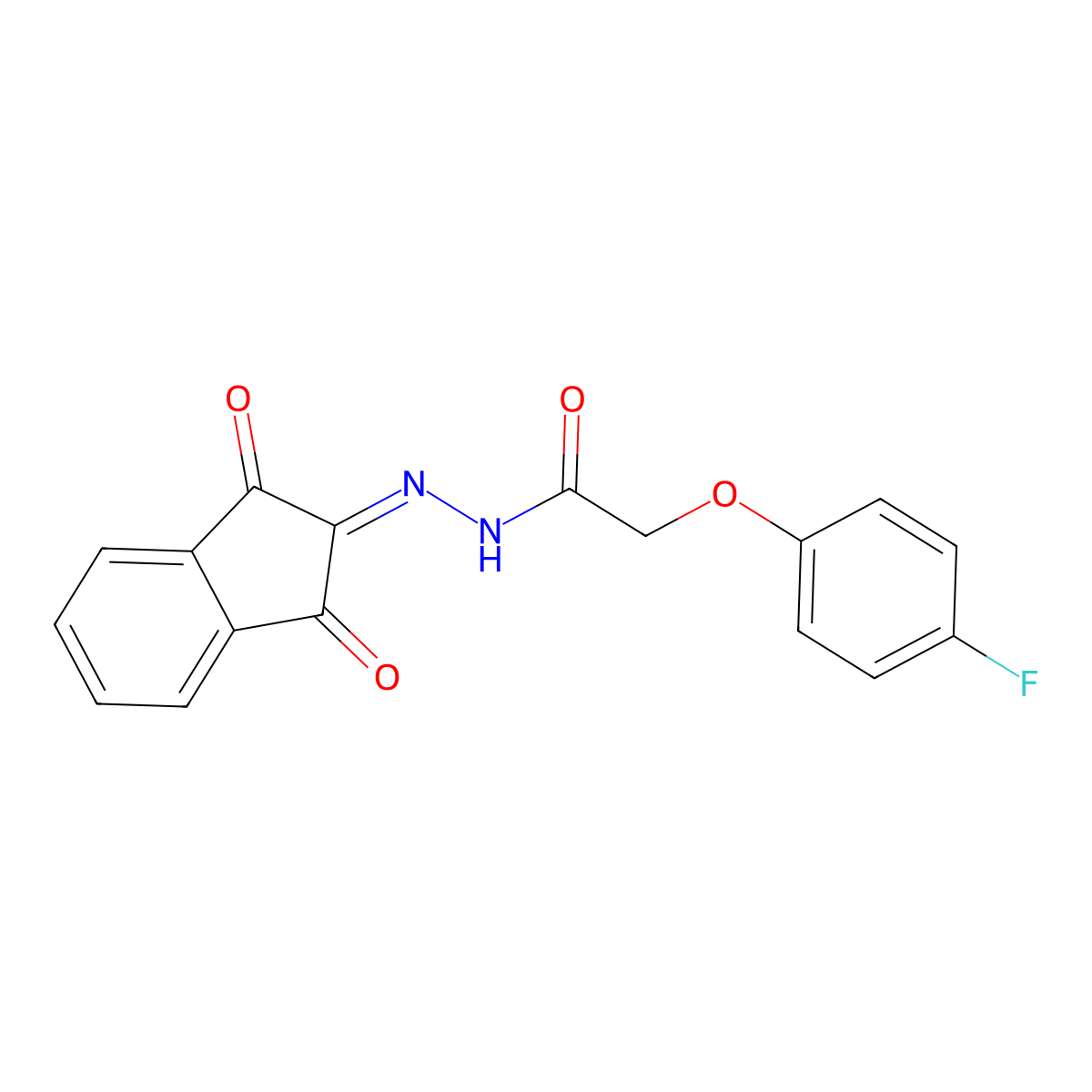 N-[(1,3-dioxoinden-2-ylidene)amino]-2-(4-fluorophenoxy)acetamide molecular structure, CAS 1023807-67-1