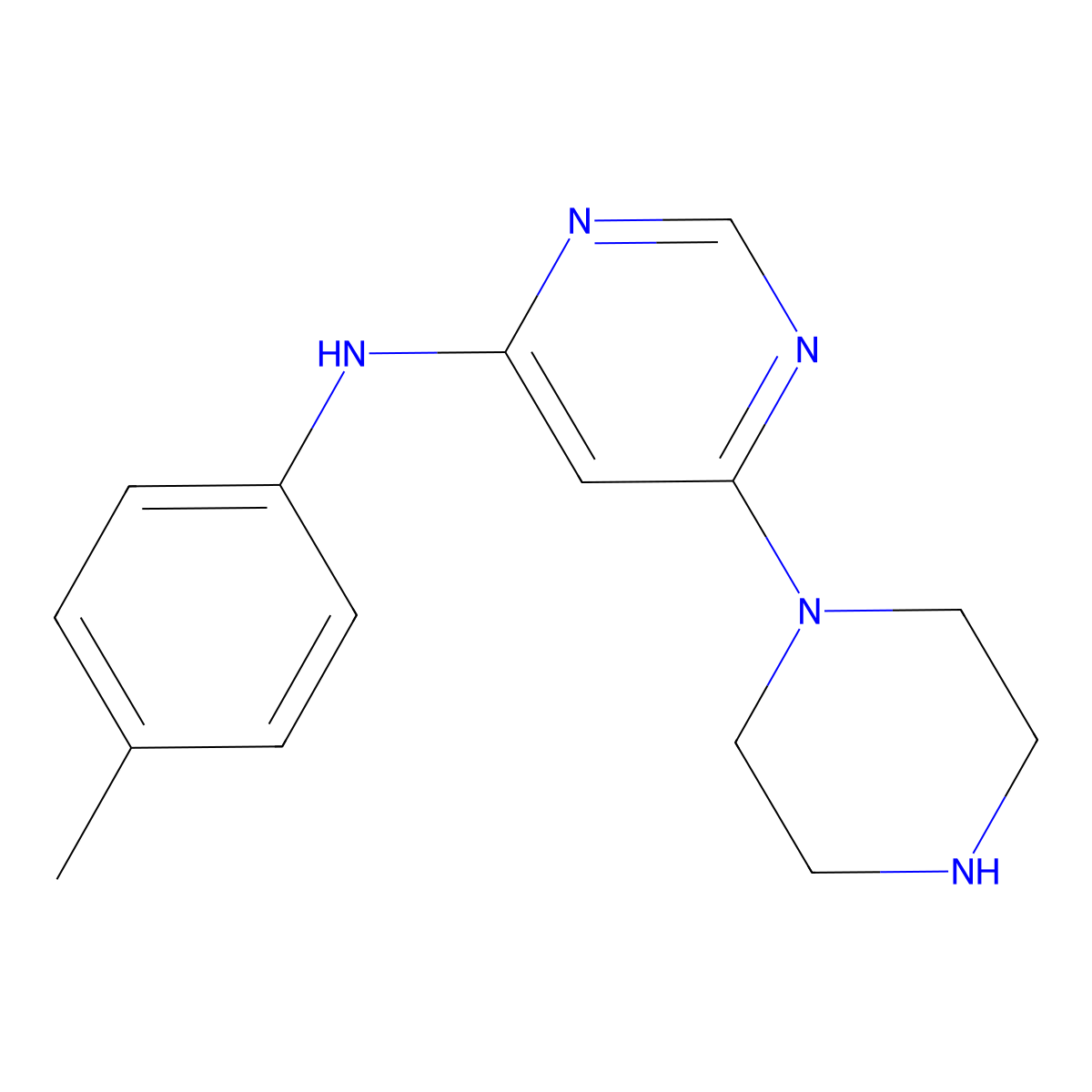 N-(4-methylphenyl)-6-(piperazin-1-yl)pyrimidin-4-amine molecular structure, CAS 1023815-40-8