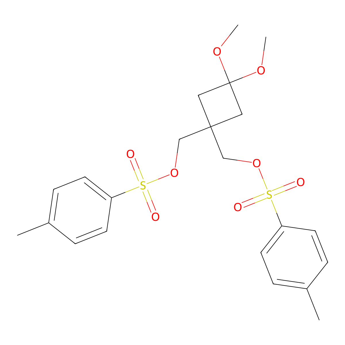 (3,3-Dimethoxy-1-{[(4-methylbenzenesulfonyl)oxy]methyl}cyclobutyl)methyl 4-methylbenzene-1-sulfonate molecular structure, CAS 1023815-74-8