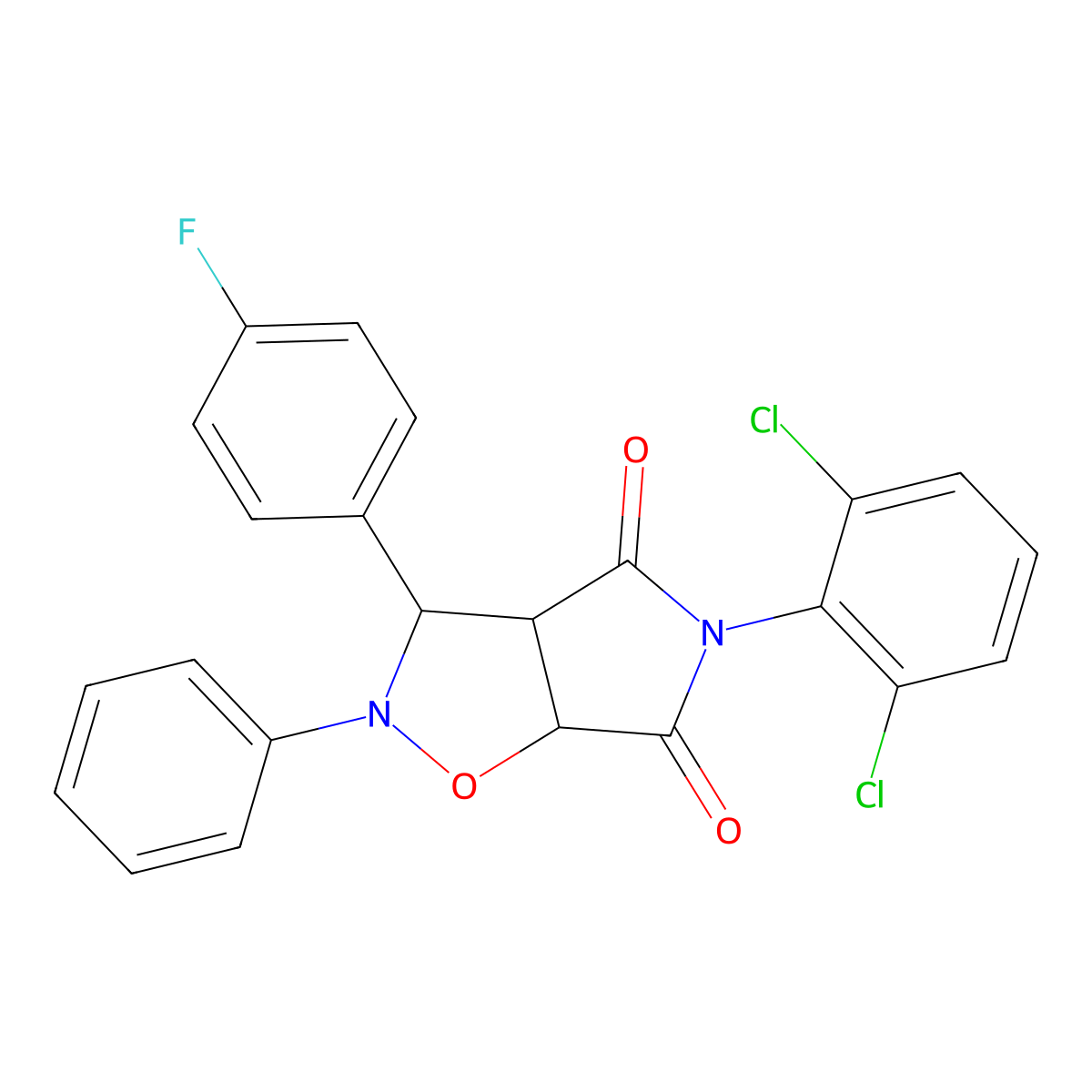 5-(2,6-dichlorophenyl)-3-(4-fluorophenyl)-2-phenyldihydro-2H-pyrrolo[3,4-d][1,2]oxazole-4,6(3H,5H)-dione molecular structure, CAS 1023819-03-5