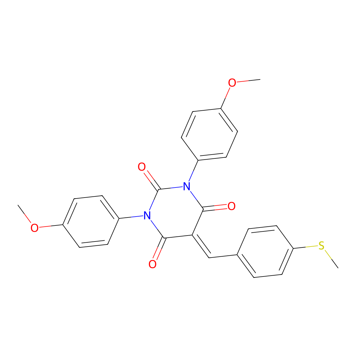 1,3-Bis(4-methoxyphenyl)-5-[(4-methylsulfanylphenyl)methylidene]-1,3-diazinane-2,4,6-trione molecular structure, CAS 1023828-53-6