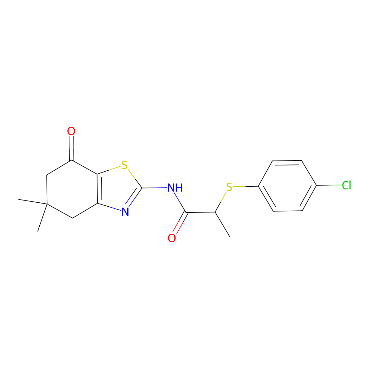 2-(4-chlorophenyl)sulfanyl-N-(5,5-dimethyl-7-oxo-4,6-dihydro-1,3-benzothiazol-2-yl)propanamide molecular structure, CAS 1023829-67-5