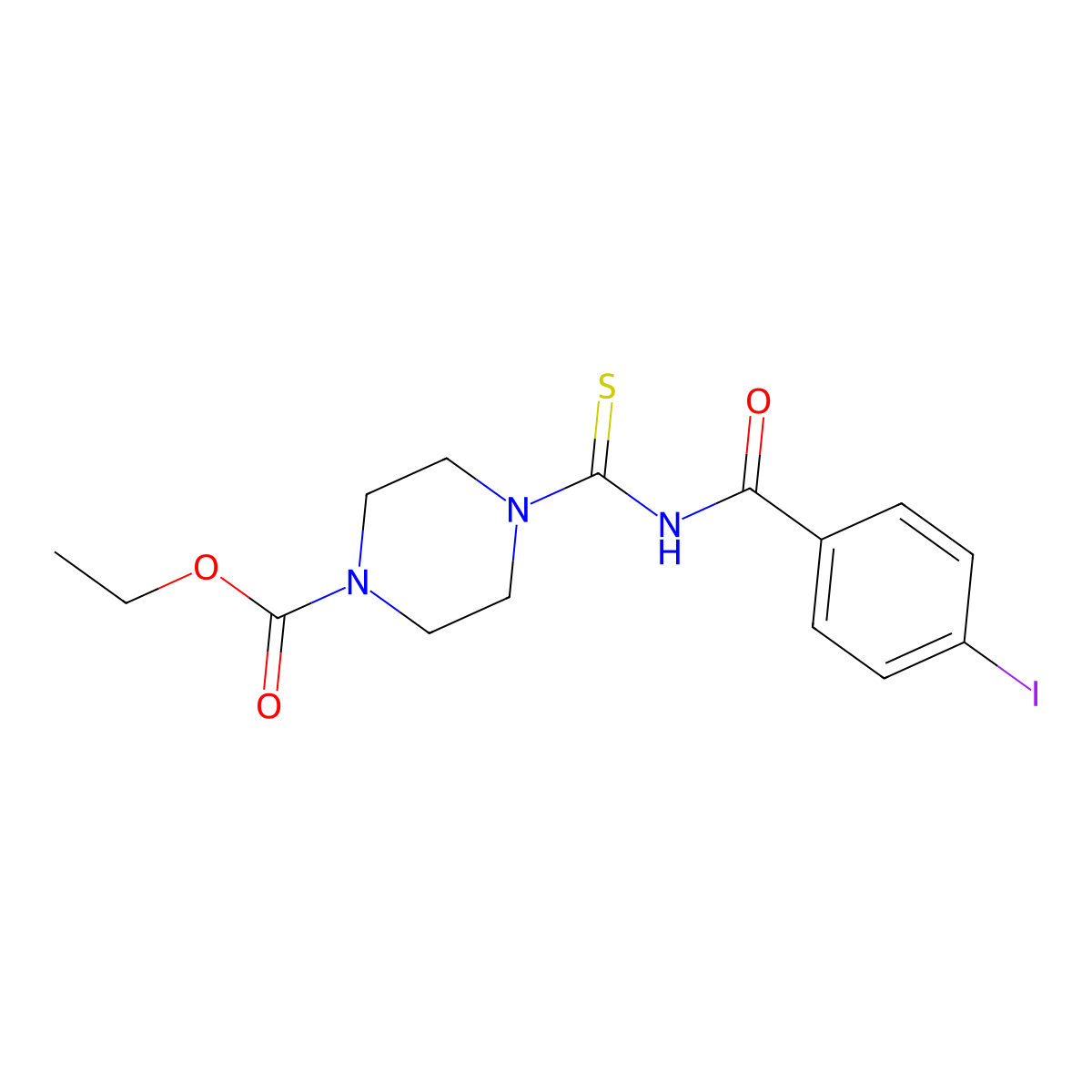 Ethyl 4-(((4-iodophenyl)carbonylamino)thioxomethyl)piperazinecarboxylate molecular structure, CAS 1023835-50-8