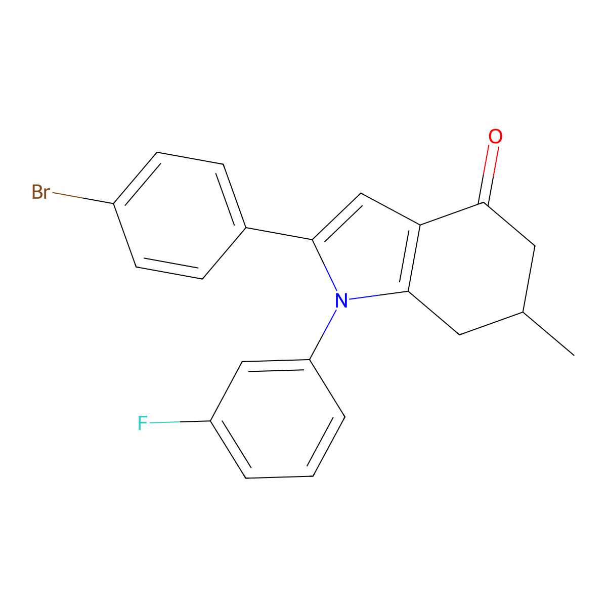 2-(4-Bromophenyl)-1-(3-fluorophenyl)-6-methyl-5,6,7-trihydroindol-4-one molecular structure, CAS 1023835-51-9