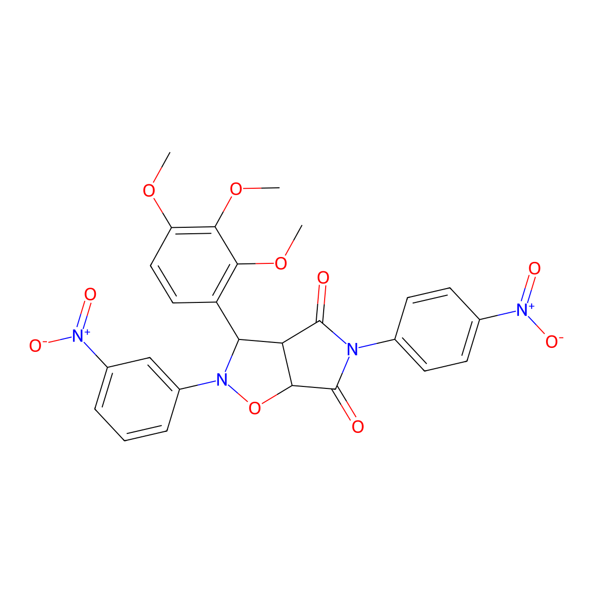 2-(3-nitrophenyl)-5-(4-nitrophenyl)-3-(2,3,4-trimethoxyphenyl)dihydro-2H-pyrrolo[3,4-d][1,2]oxazole-4,6(3H,5H)-dione molecular structure, CAS 1023836-33-0
