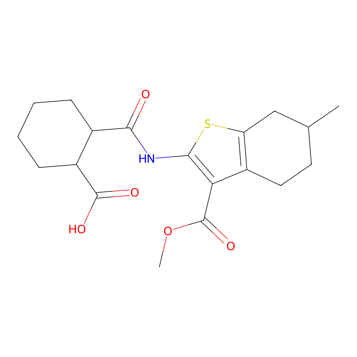 2-{[3-(Methoxycarbonyl)-6-methyl-4,5,6,7-tetrahydro-1-benzothiophen-2-yl]carbamoyl}cyclohexanecarboxylic acid molecular structure, CAS 1023849-34-4