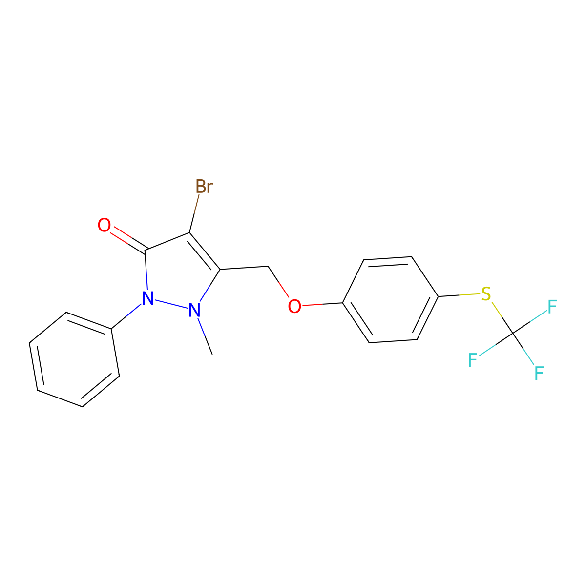 4-Bromo-2-methyl-1-phenyl-3-((4-(trifluoromethylthio)phenoxy)methyl)-3-pyrazolin-5-one molecular structure, CAS 1023849-95-7