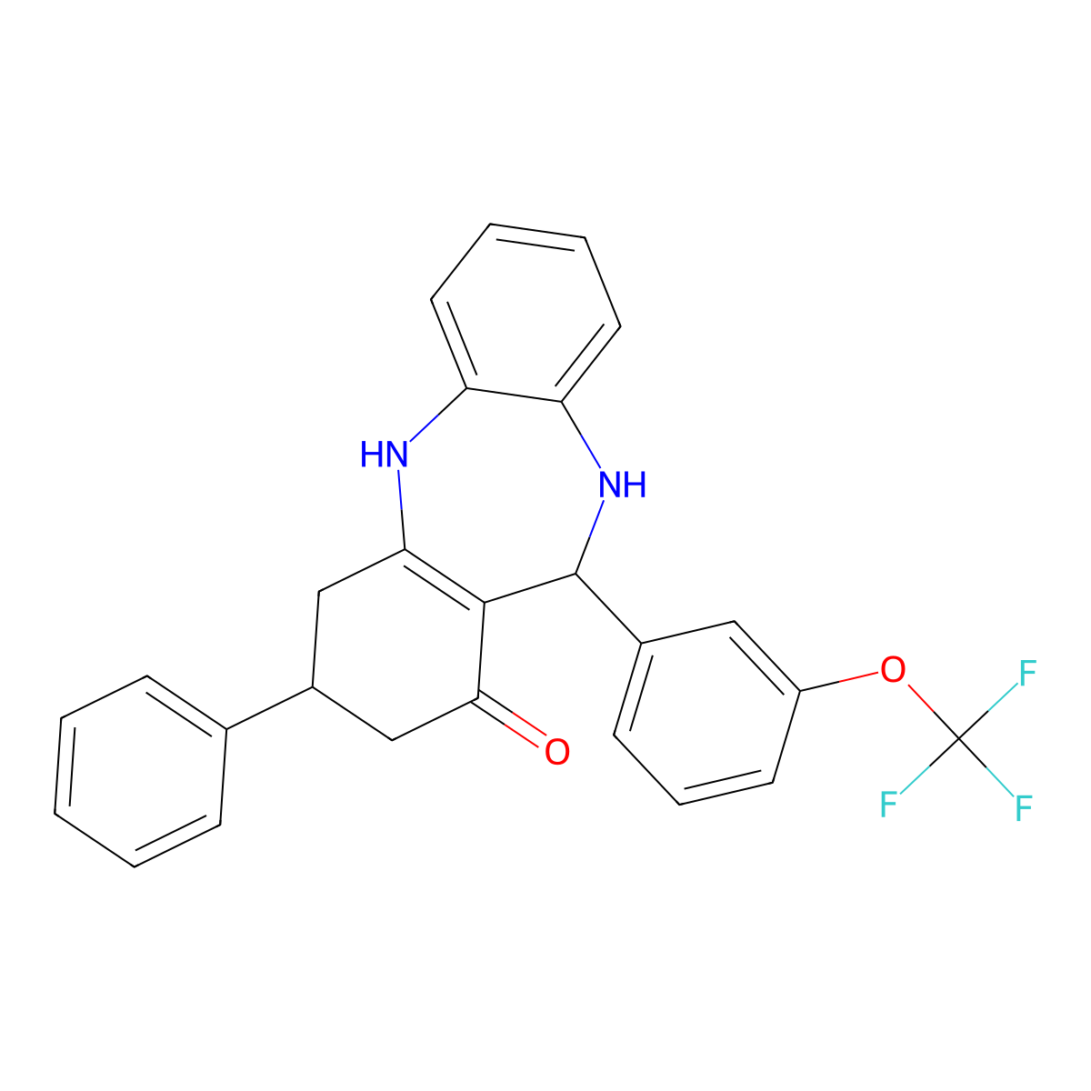 9-Phenyl-6-[3-(trifluoromethoxy)phenyl]-5,6,8,9,10,11-hexahydrobenzo[b][1,4]benzodiazepin-7-one molecular structure, CAS 1023860-91-4