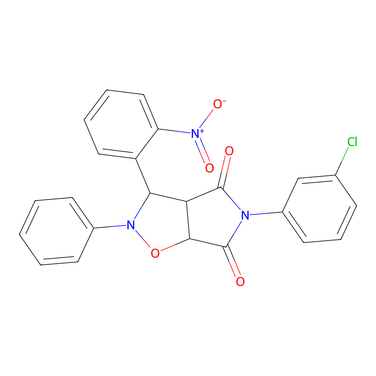 5-(3-chlorophenyl)-3-(2-nitrophenyl)-2-phenyldihydro-2H-pyrrolo[3,4-d][1,2]oxazole-4,6(3H,5H)-dione molecular structure, CAS 1023863-59-3