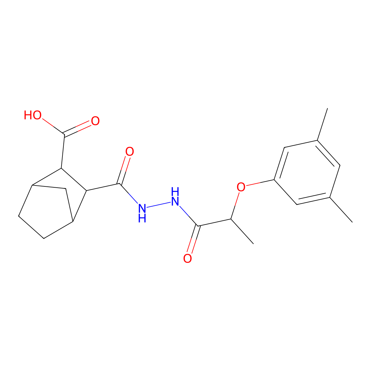3-({2-[2-(3,5-Dimethylphenoxy)propanoyl]hydrazinyl}carbonyl)bicyclo[2.2.1]heptane-2-carboxylic acid molecular structure, CAS 1023865-42-0
