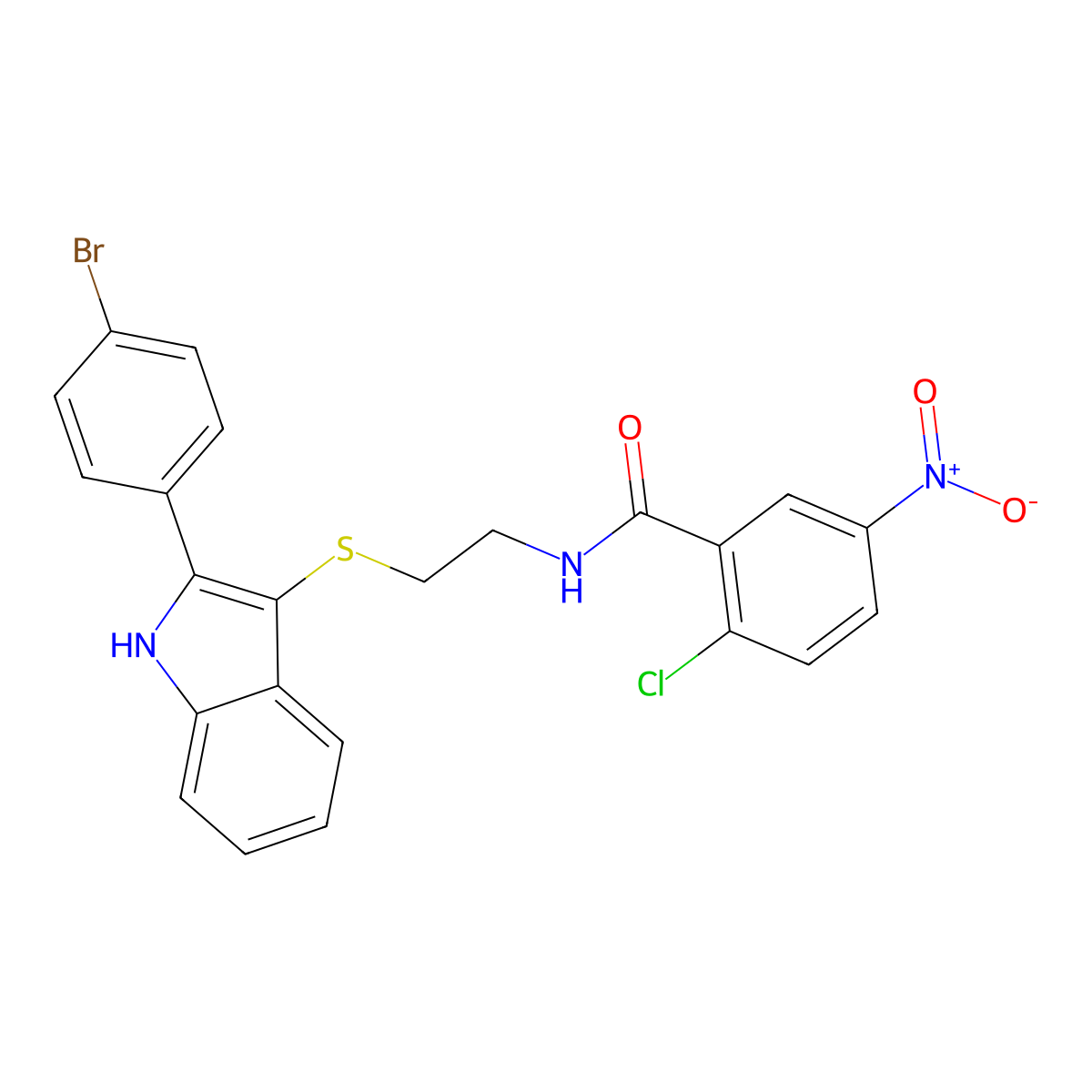 N-(2-((2-(4-bromophenyl)-1H-indol-3-yl)thio)ethyl)-2-chloro-5-nitrobenzamide molecular structure, CAS 1023866-41-2