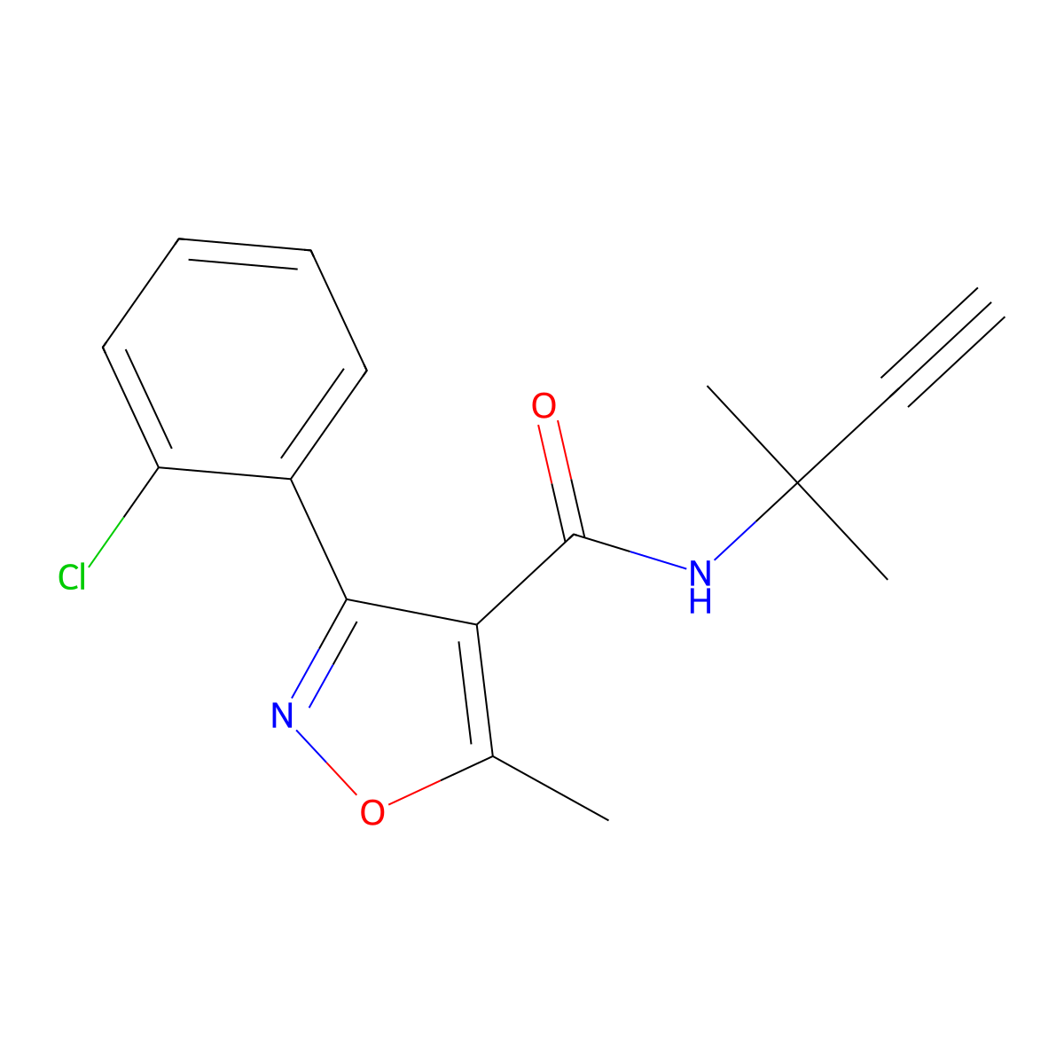 3-(2-chlorophenyl)-5-methyl-N-(2-methylbut-3-yn-2-yl)-1,2-oxazole-4-carboxamide molecular structure, CAS 1023869-14-8