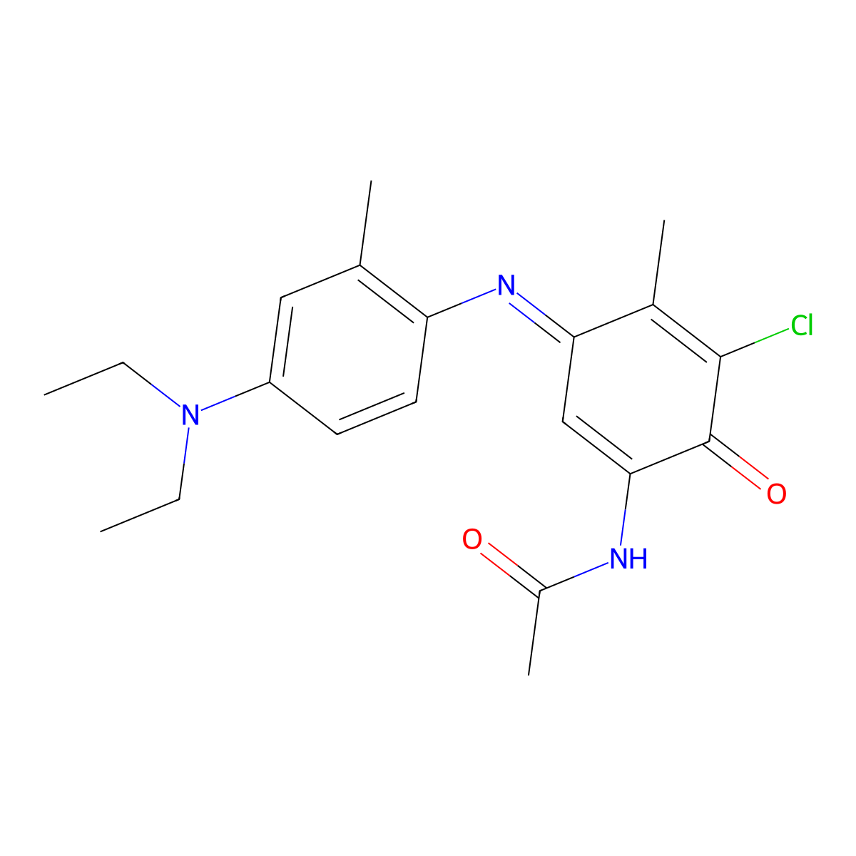 2-Acetylamino-6-chloro-4-((4-diethylamino)-2-methylphenyl-imino)-5-methyl-1-oxo-2,5-cyclohexadiene molecular structure, CAS 102387-48-4