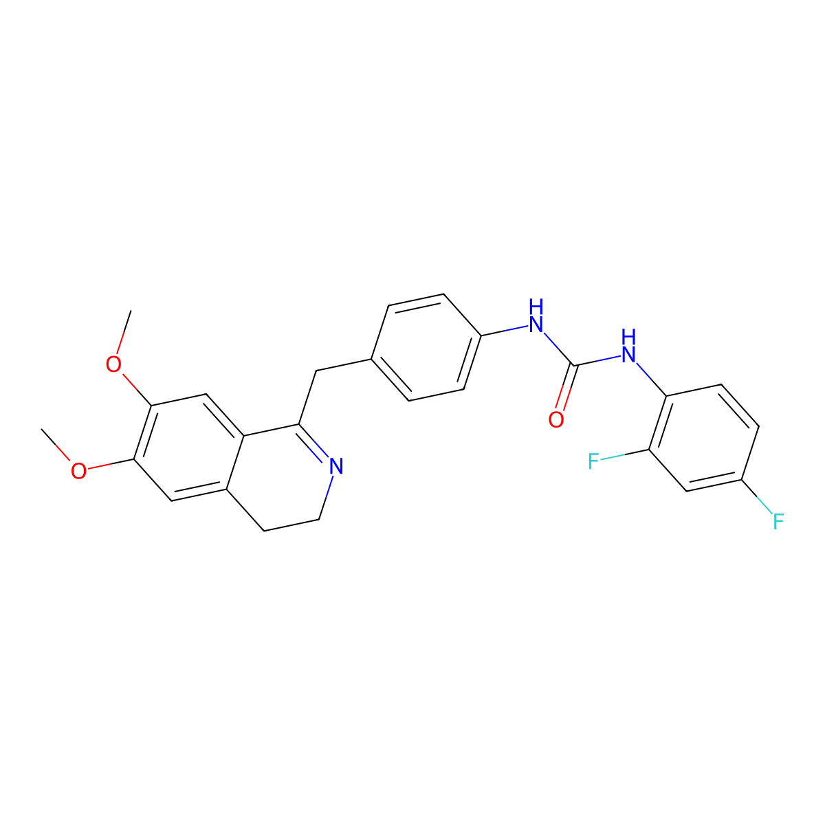 1-(2,4-Difluorophenyl)-3-[4-[(6,7-dimethoxy-3,4-dihydroisoquinolin-1-yl)methyl]phenyl]urea molecular structure, CAS 1023875-61-7