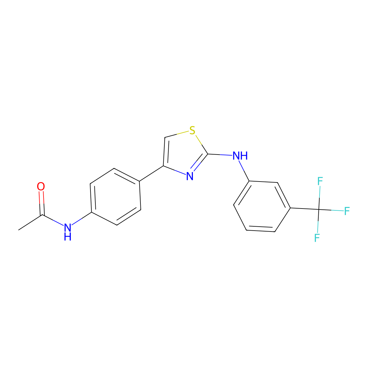 N-[4-(2-{[3-(trifluoromethyl)phenyl]amino}-1,3-thiazol-4-yl)phenyl]acetamide molecular structure, CAS 1023875-75-3