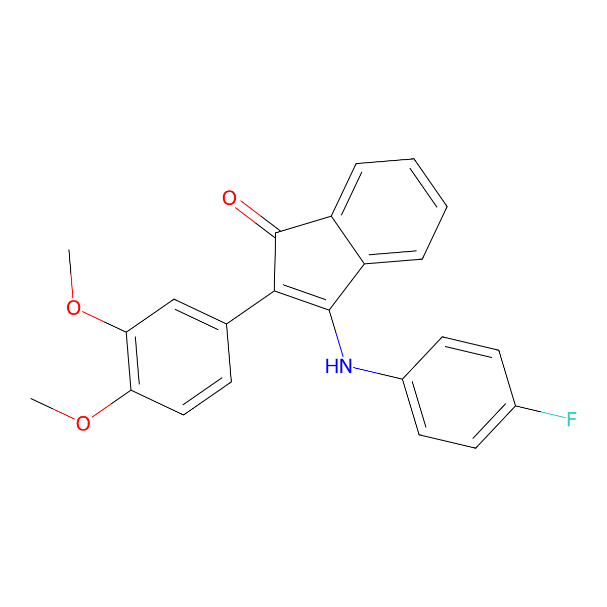 2-(3,4-Dimethoxyphenyl)-3-((4-fluorophenyl)amino)inden-1-one molecular structure, CAS 1023878-38-7
