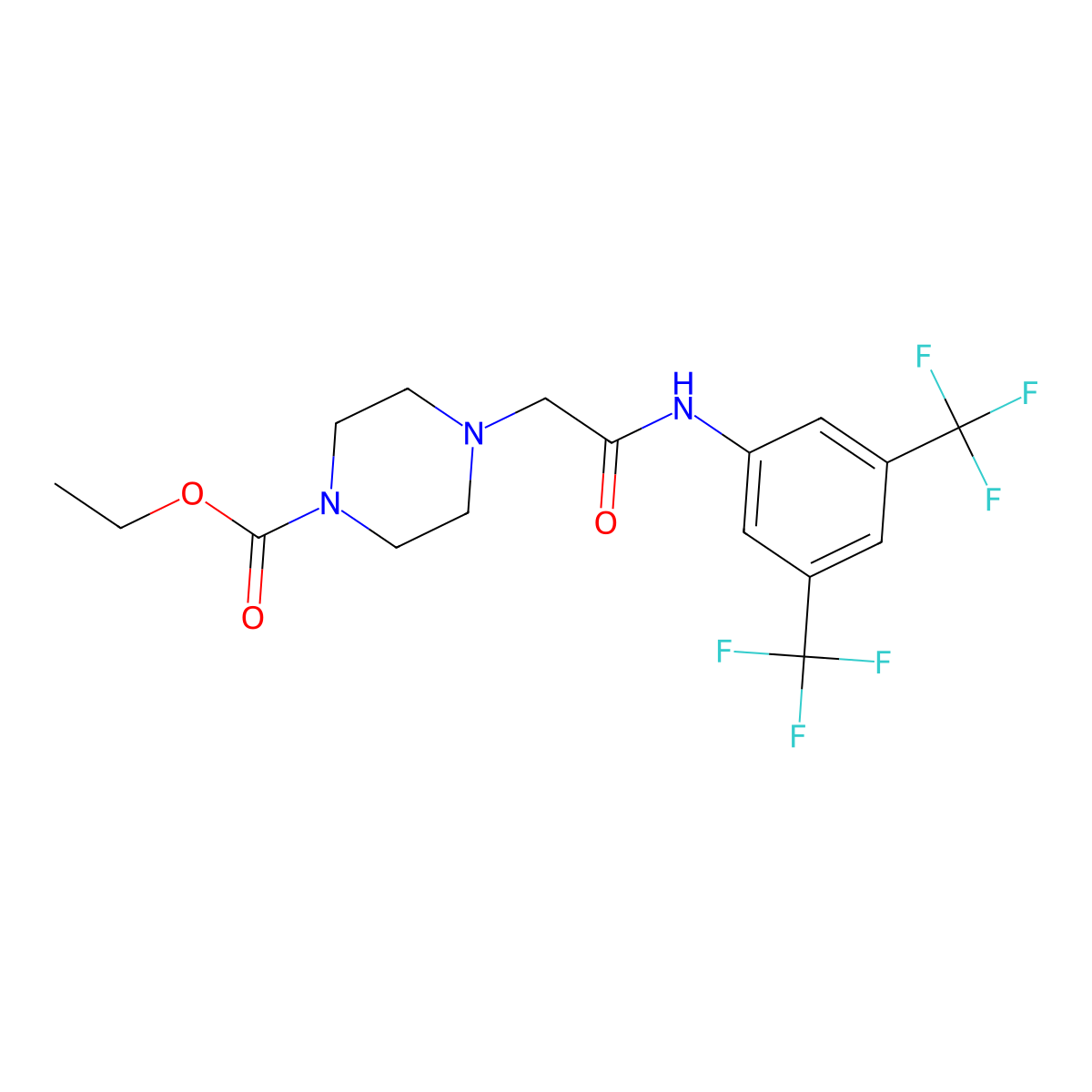 Ethyl 4-((N-(3,5-bis(trifluoromethyl)phenyl)carbamoyl)methyl)piperazinecarboxylate molecular structure, CAS 1023882-70-3