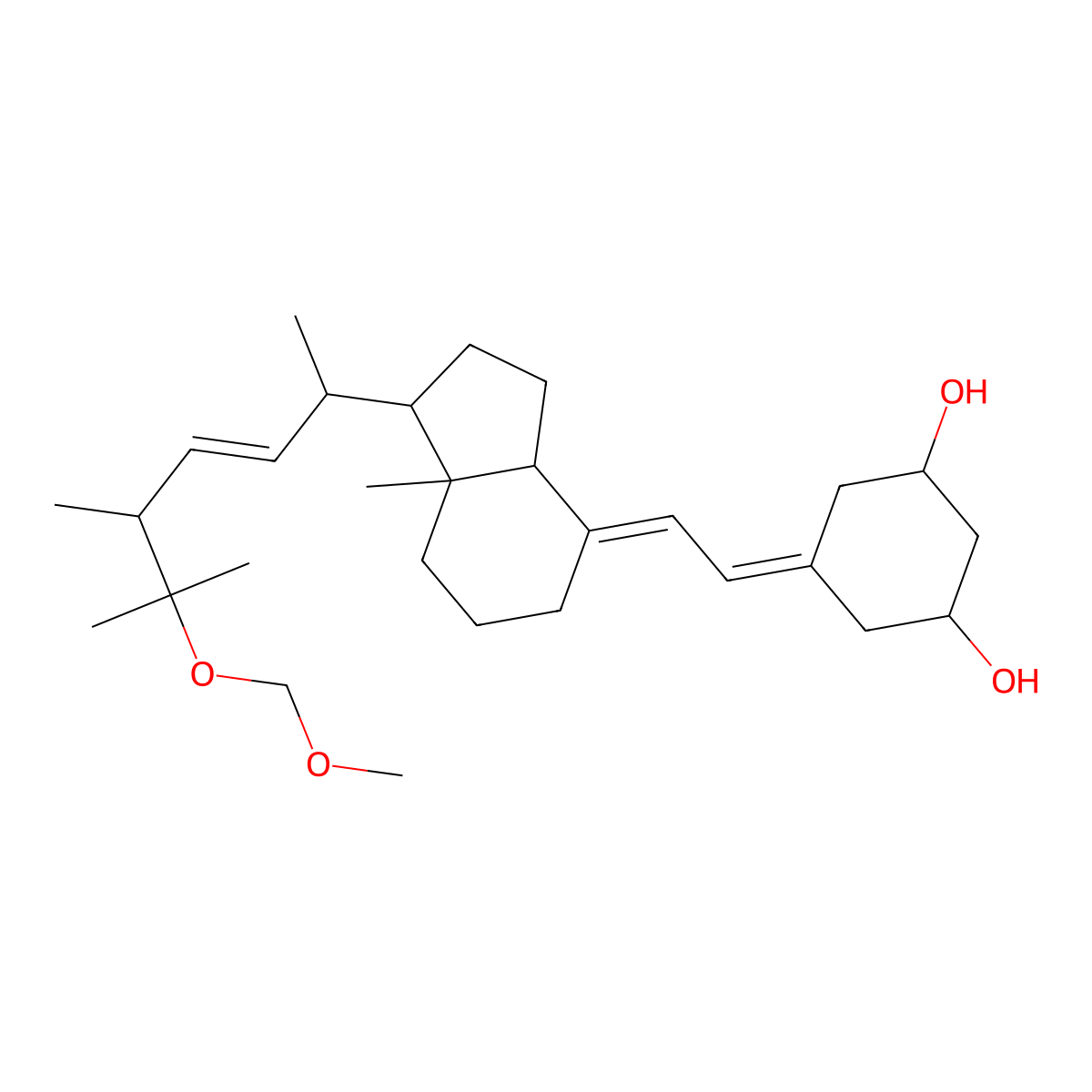 (1R,3R)-5-((E)-2-((1R,3aS,7aR)-1-((2R,5S,E)-6-(methoxymethoxy)-5,6-dimethylhept-3-en-2-yl)-7a-methyldihydro-1H-inden-4(2H,5H,6H,7H,7aH)-ylidene)ethylidene)cyclohexane-1,3-diol molecular structure, CAS 1023889-38-4