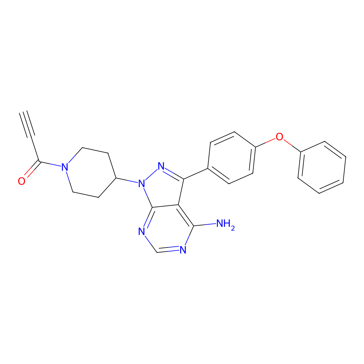 1-{4-[4-amino-3-(4-phenoxyphenyl)-1H-pyrazolo[3,4-d]pyrimidin-1-yl]piperidin-1-yl}prop-2-yn-1-one molecular structure, CAS 1023896-69-6