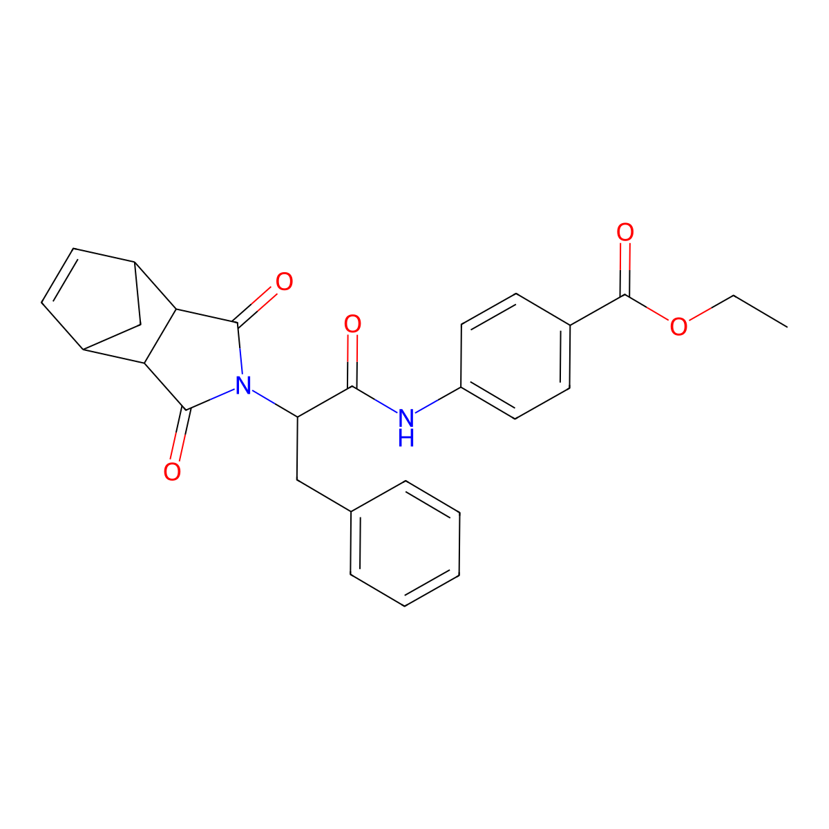 ethyl 4-{[2-(1,3-dioxo-1,3,3a,4,7,7a-hexahydro-2H-4,7-methanoisoindol-2-yl)-3-phenylpropanoyl]amino}benzoate molecular structure, CAS 1023912-51-7