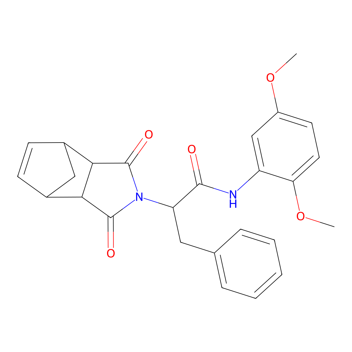 N-(2,5-dimethoxyphenyl)-2-(1,3-dioxo-3a,4,7,7a-tetrahydro-1H-4,7-methanoisoindol-2(3H)-yl)-3-phenylpropanamide molecular structure, CAS 1023912-69-7