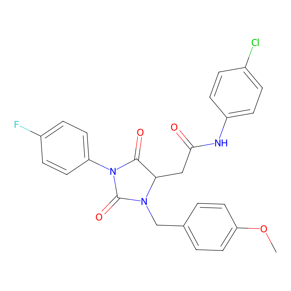 N-(4-chlorophenyl)-2-[1-(4-fluorophenyl)-3-[(4-methoxyphenyl)methyl]-2,5-dioxoimidazolidin-4-yl]acetamide molecular structure, CAS 1023919-32-5
