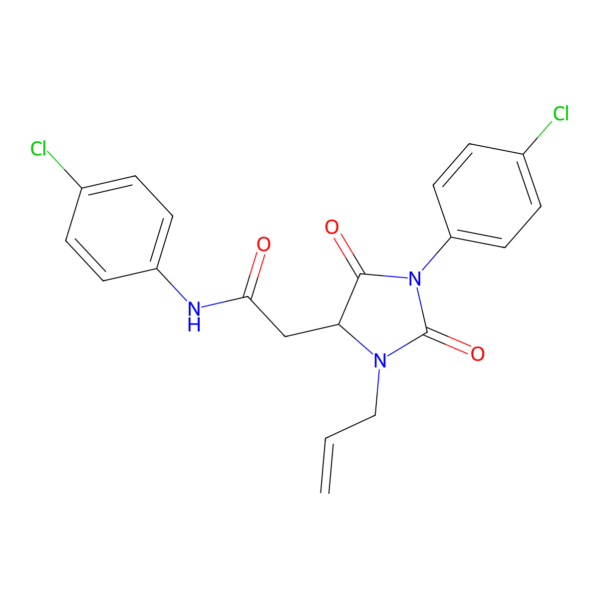 N-(4-chlorophenyl)-2-[1-(4-chlorophenyl)-2,5-dioxo-3-(prop-2-en-1-yl)imidazolidin-4-yl]acetamide molecular structure, CAS 1023919-37-0