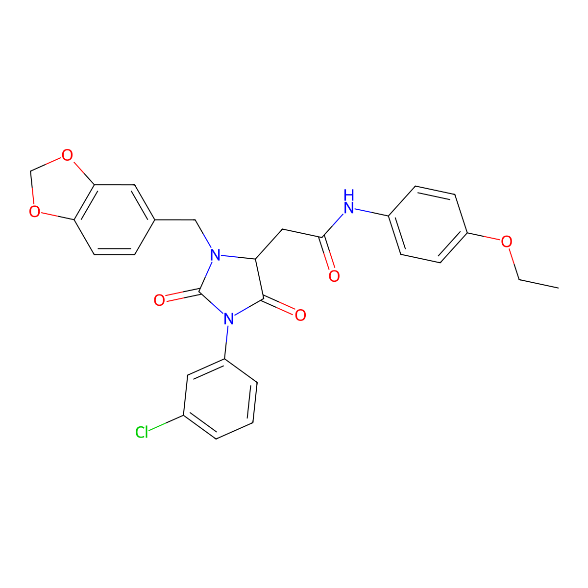 2-[3-(1,3-benzodioxol-5-ylmethyl)-1-(3-chlorophenyl)-2,5-dioxoimidazolidin-4-yl]-N-(4-ethoxyphenyl)acetamide molecular structure, CAS 1023919-39-2