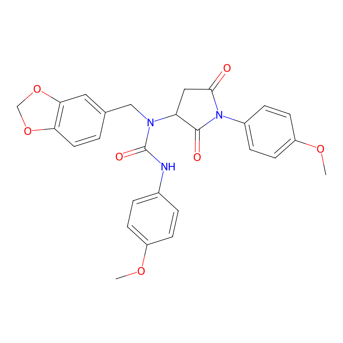 1-(1,3-Benzodioxol-5-ylmethyl)-3-(4-methoxyphenyl)-1-[1-(4-methoxyphenyl)-2,5-dioxopyrrolidin-3-yl]urea molecular structure, CAS 1023919-42-7
