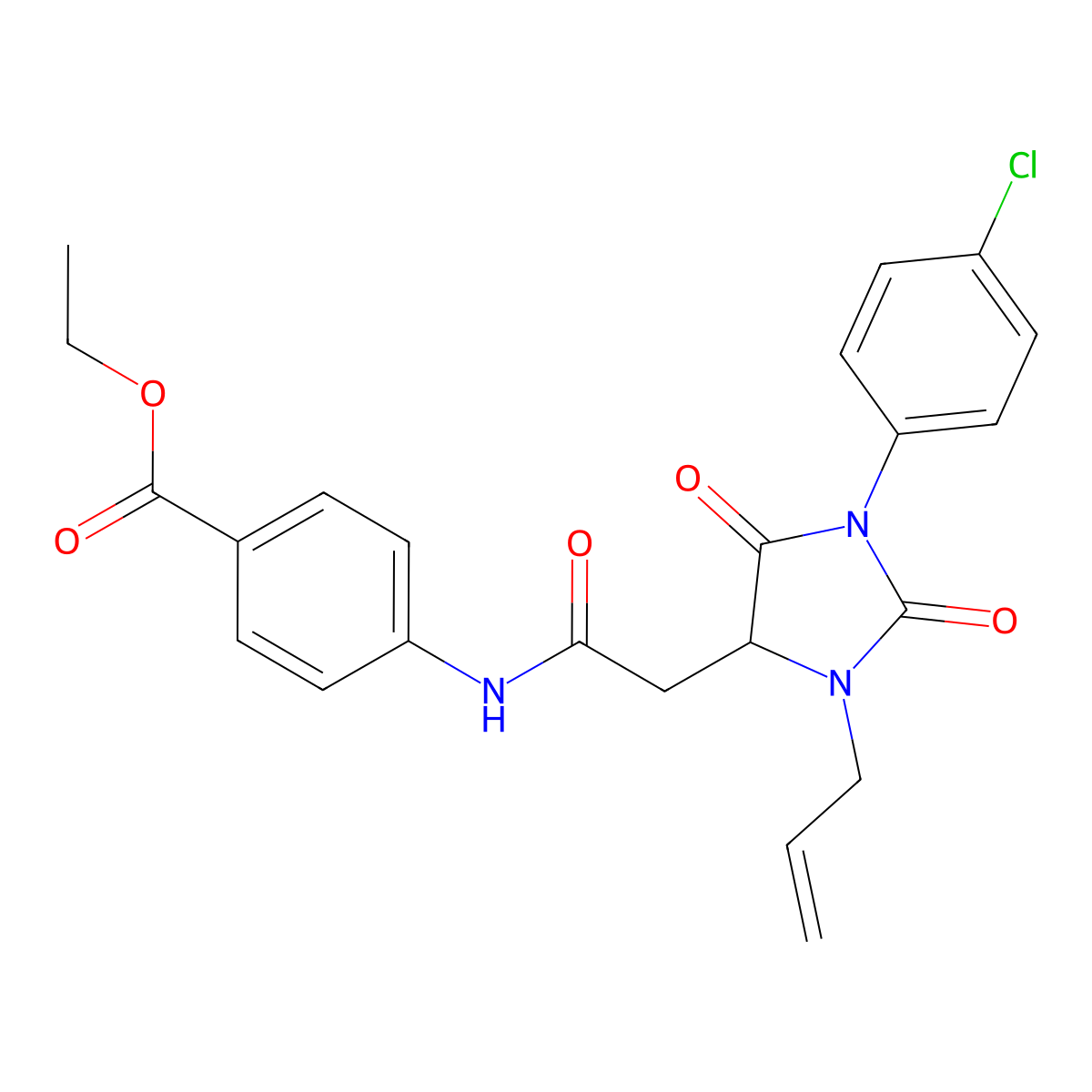 Ethyl 4-({[1-(4-chlorophenyl)-2,5-dioxo-3-(prop-2-en-1-yl)imidazolidin-4-yl]acetyl}amino)benzoate molecular structure, CAS 1023919-43-8