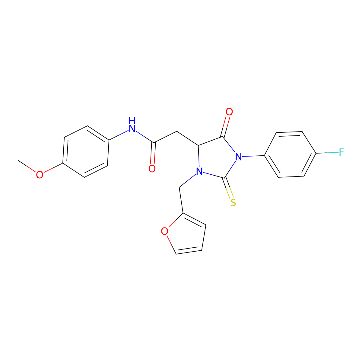 2-[1-(4-fluorophenyl)-3-(furan-2-ylmethyl)-5-oxo-2-sulfanylideneimidazolidin-4-yl]-N-(4-methoxyphenyl)acetamide molecular structure, CAS 1023919-52-9