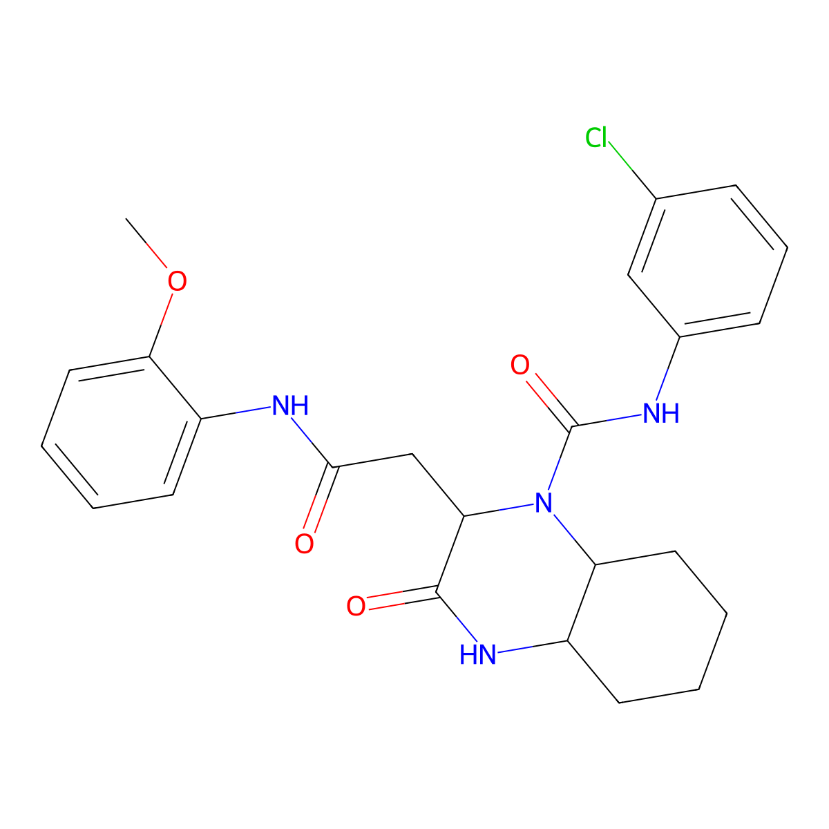 N-(3-chlorophenyl)-2-{2-[(2-methoxyphenyl)amino]-2-oxoethyl}-3-oxooctahydroquinoxaline-1(2H)-carboxamide molecular structure, CAS 1023919-53-0