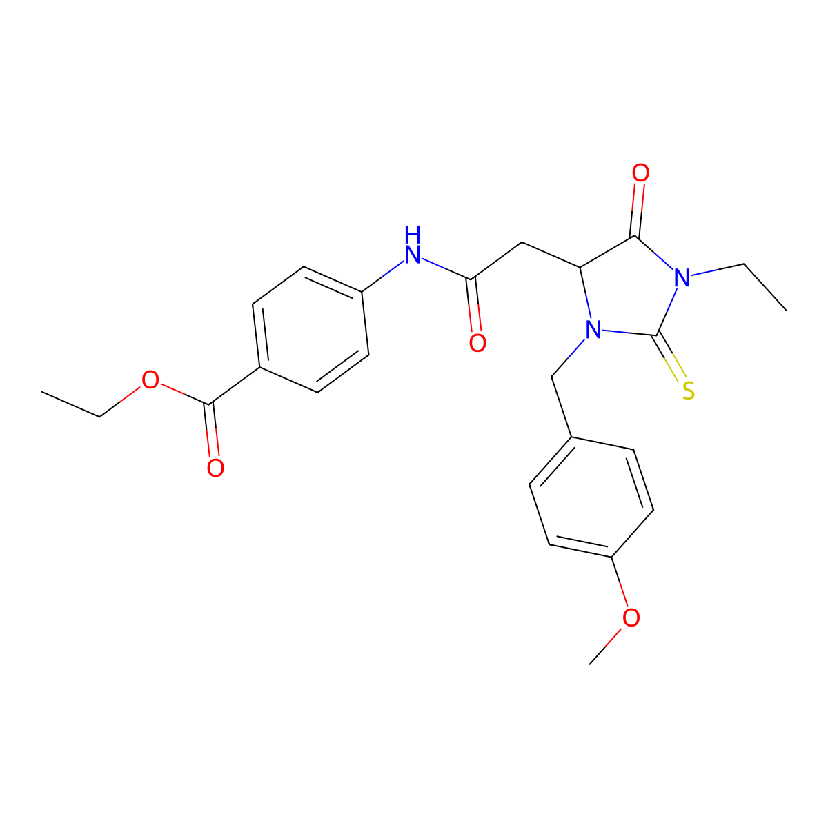 Ethyl 4-({[1-ethyl-3-(4-methoxybenzyl)-5-oxo-2-thioxoimidazolidin-4-yl]acetyl}amino)benzoate molecular structure, CAS 1023919-69-8